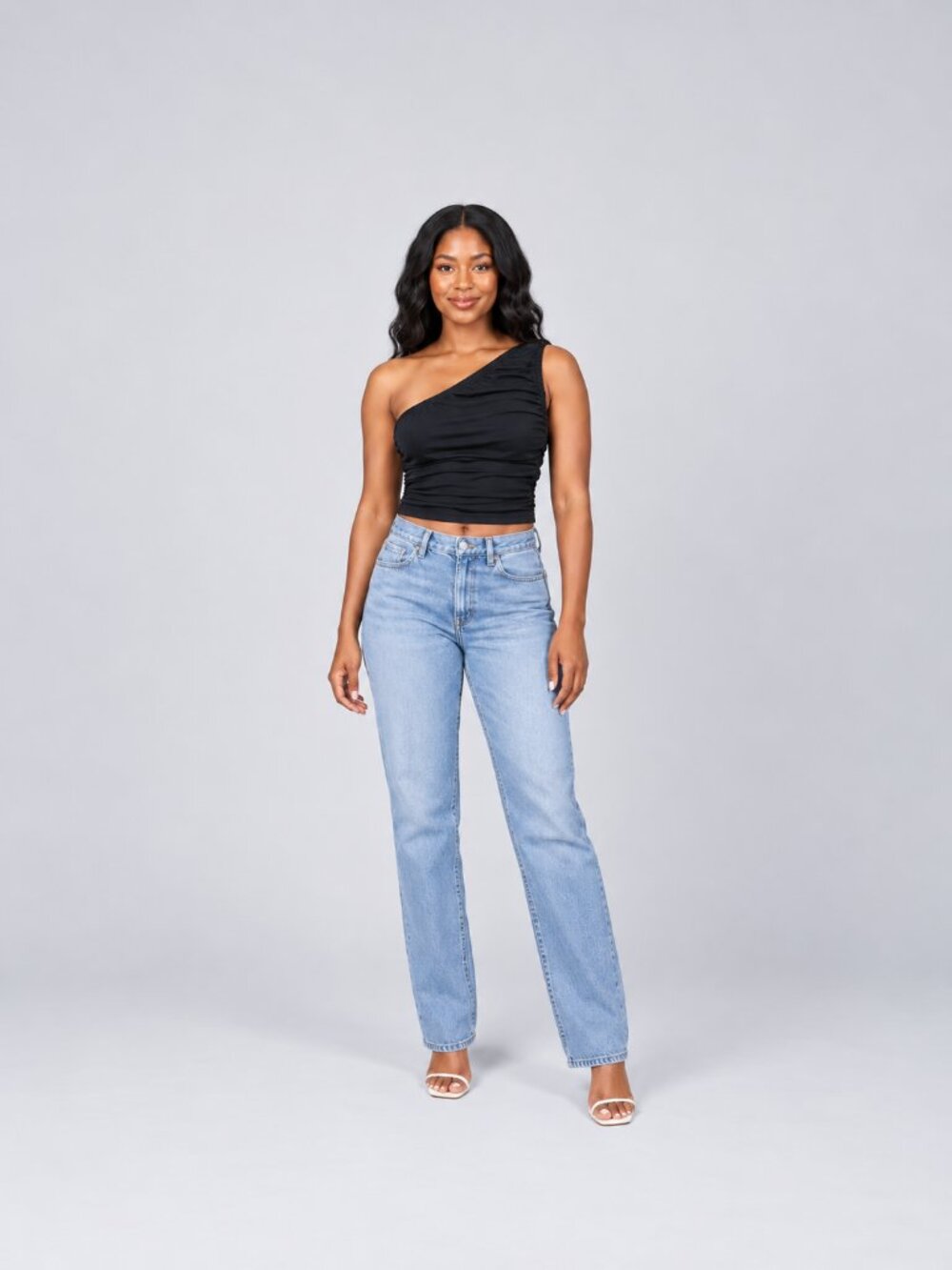 Black One-Shoulder Ruched Crop Top Size S Asymmetric Going Out